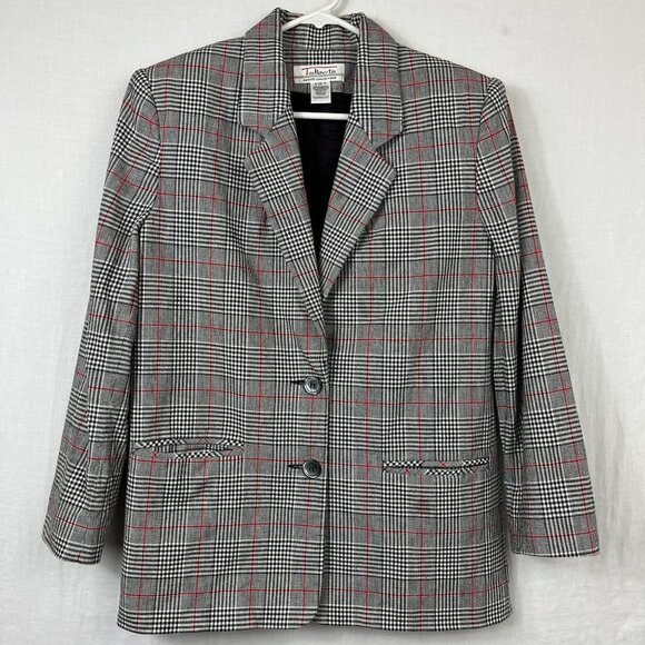 Talbots Houndstooth Plaid Cotton Blazer Women SP Oversized Academia US Made 90s - Picture 1 of 12